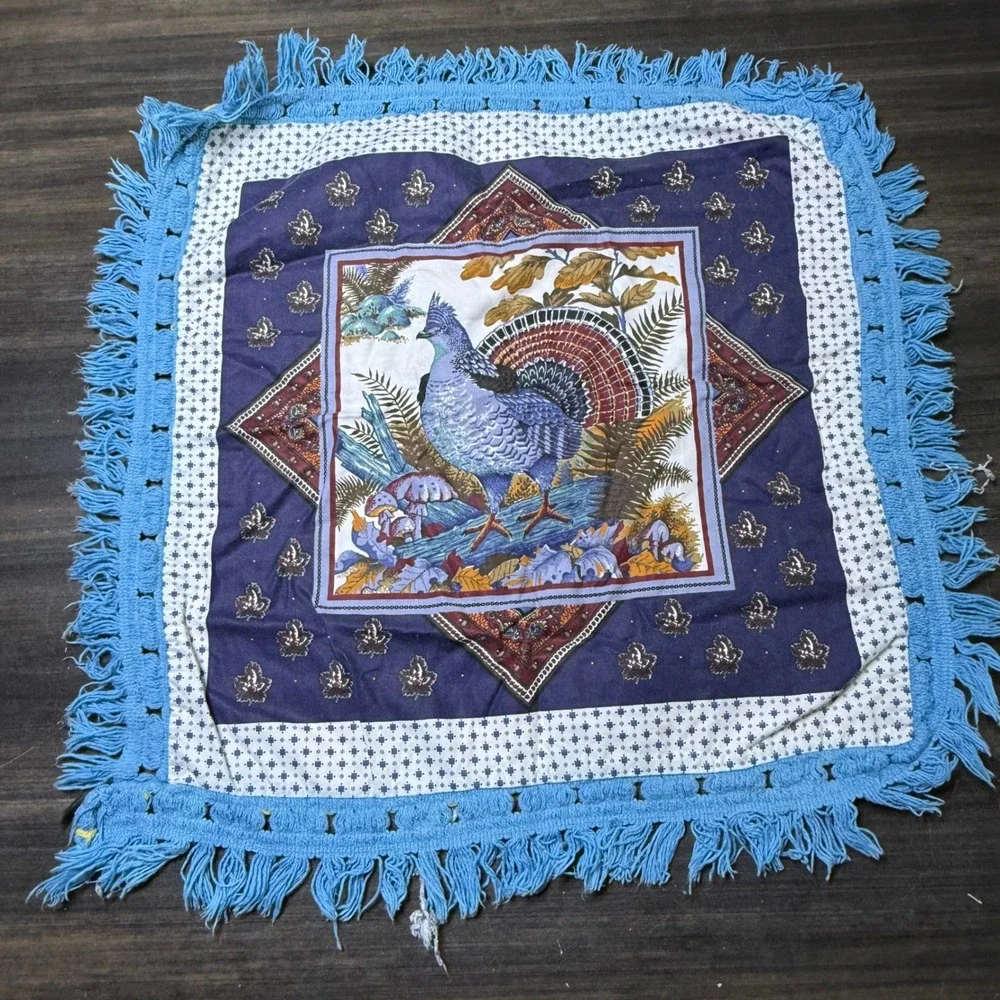 Vintage Bird Tapestry Wall Art‎ Blue Fringed Cabin Cottagecore Decor